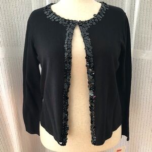 Belongings Black Bead+Plate Trim Evening Sweater